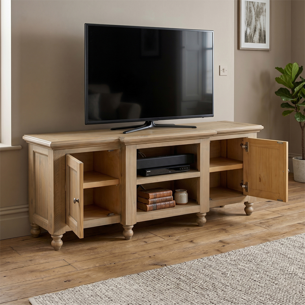 Chilton Large Wooden TV Stand with 2 Doors in Natural