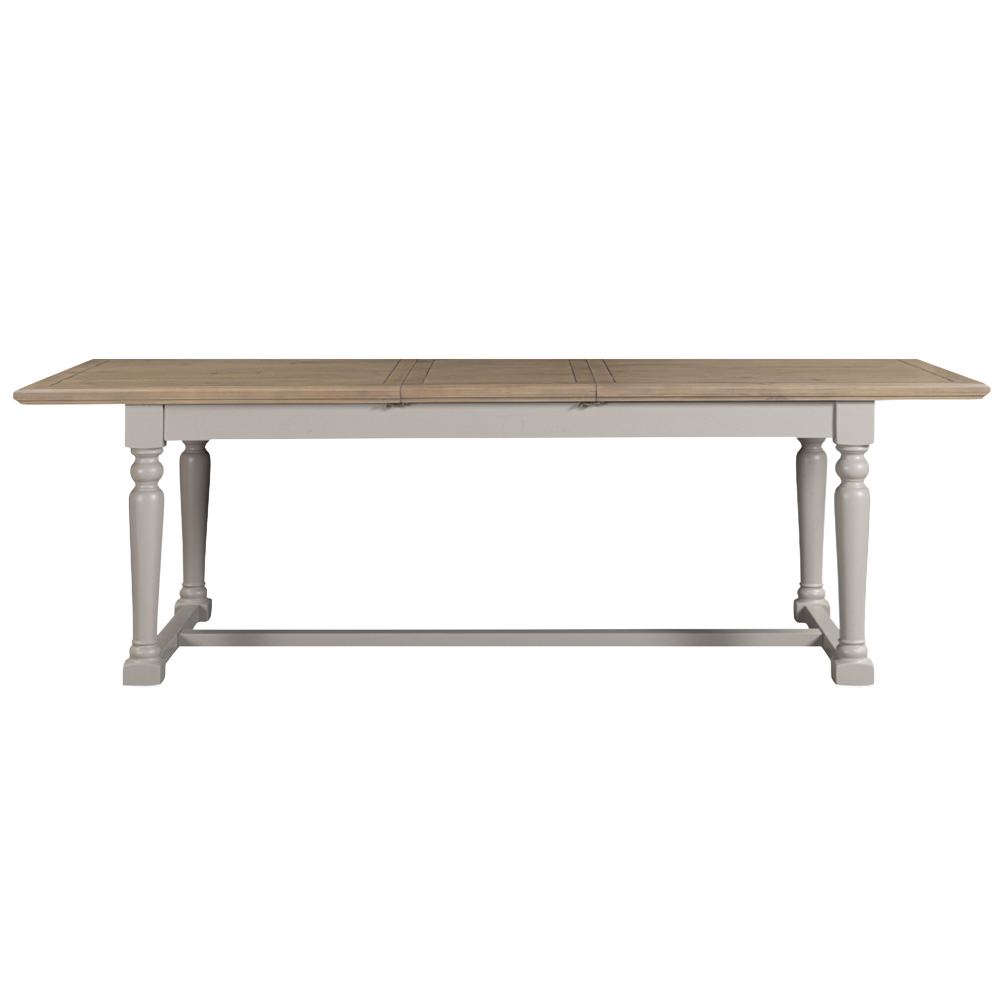 Chilton Grey and Natural Wooden Extending Dining Table with 4 Beige Chairs and 1 Bench