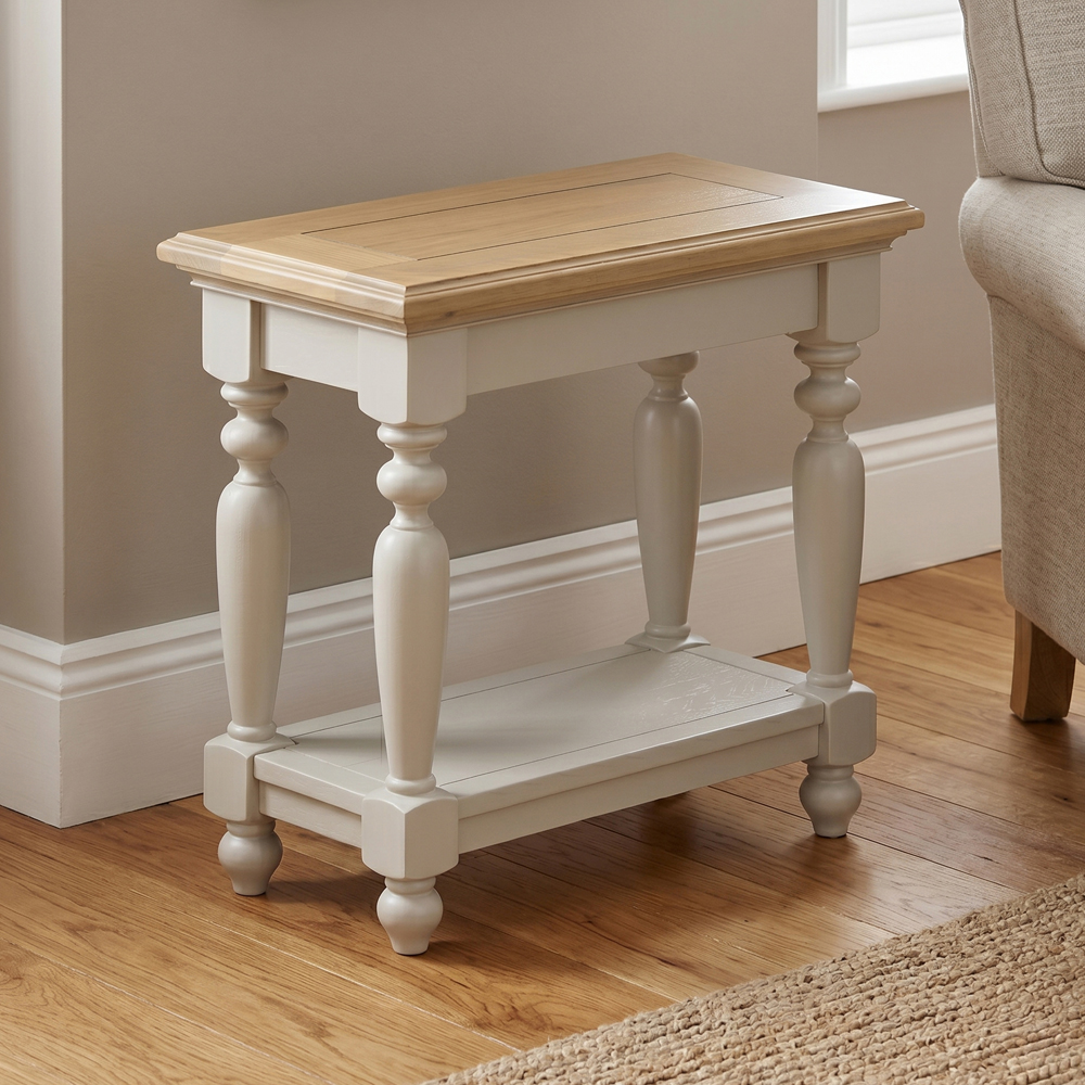 Chilton Rectangular Wooden Side Table in Grey And Natural