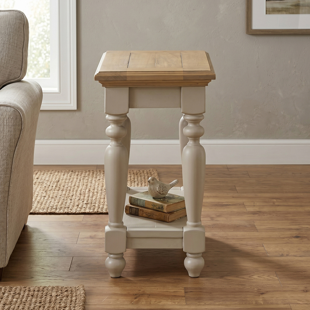 Chilton Rectangular Wooden Side Table in Grey And Natural
