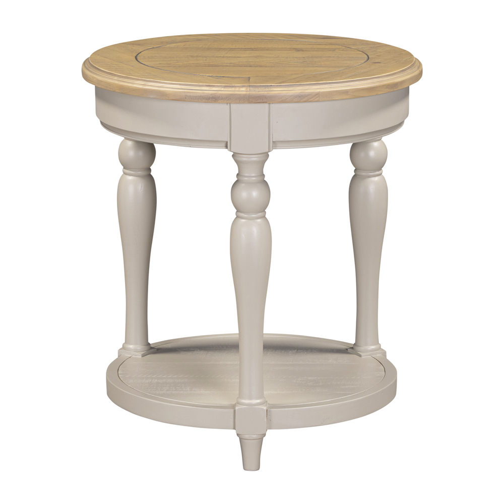 Chilton Round Wooden Side Table in Grey And Natural