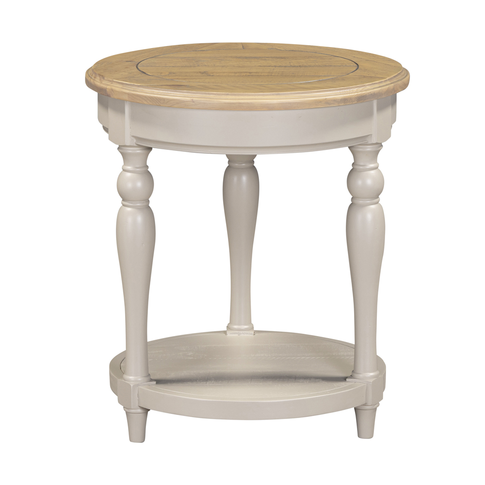 Chilton Round Wooden Side Table in Grey And Natural