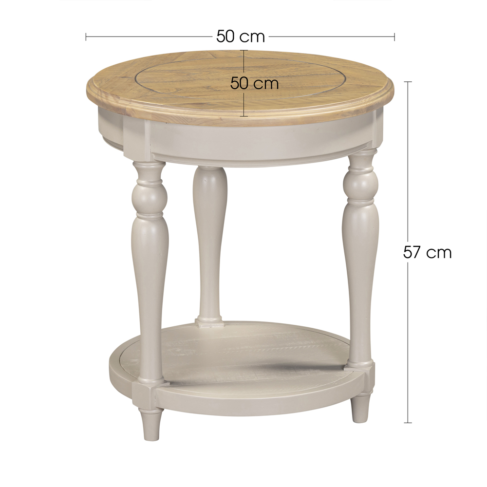 Chilton Round Wooden Side Table in Grey And Natural