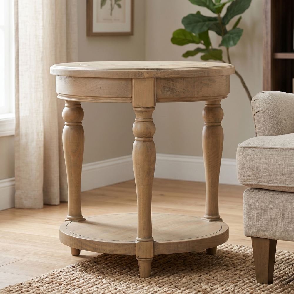 Chilton Round Wooden Side Table in Rustic