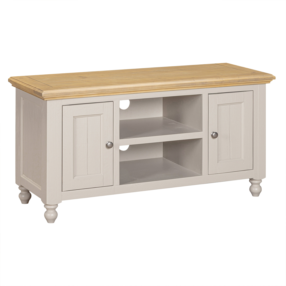Chilton Small Wooden TV Stand with 2 Doors in Grey and Natural