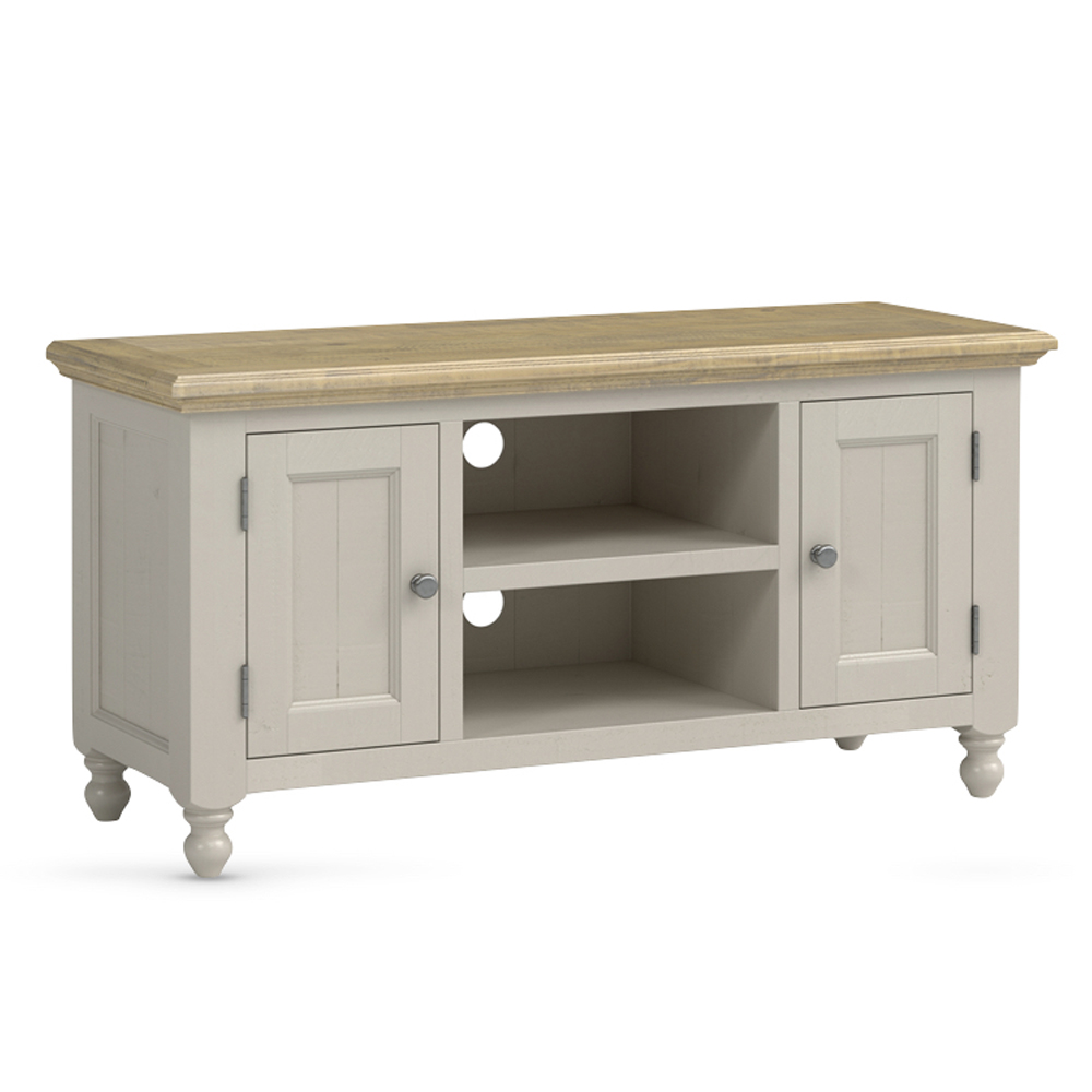 Chilton Small Wooden TV Stand with 2 Doors in Grey and Natural