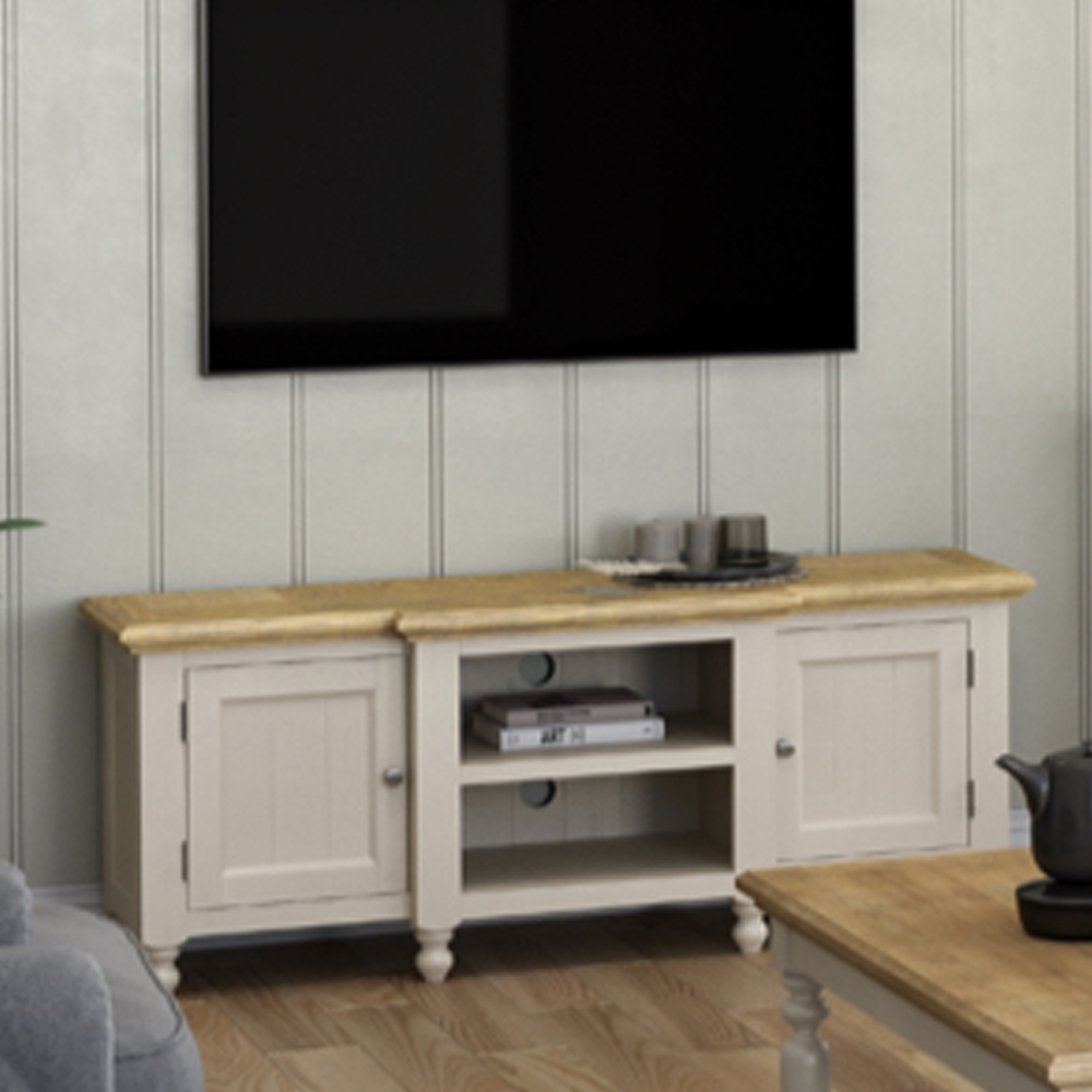 Chilton Small Wooden TV Stand with 2 Doors in Grey and Natural
