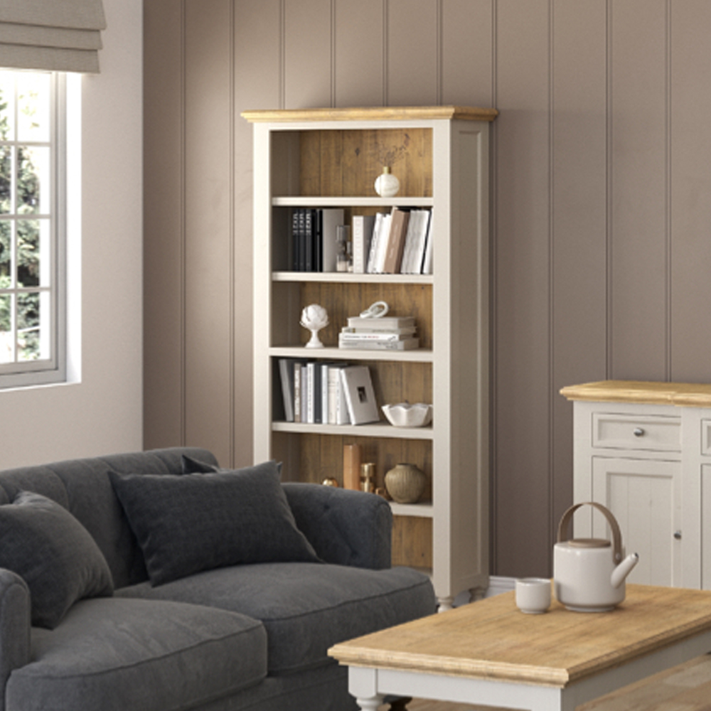 Chilton Wooden Bookcase with 6 Shelves in Grey and Natural