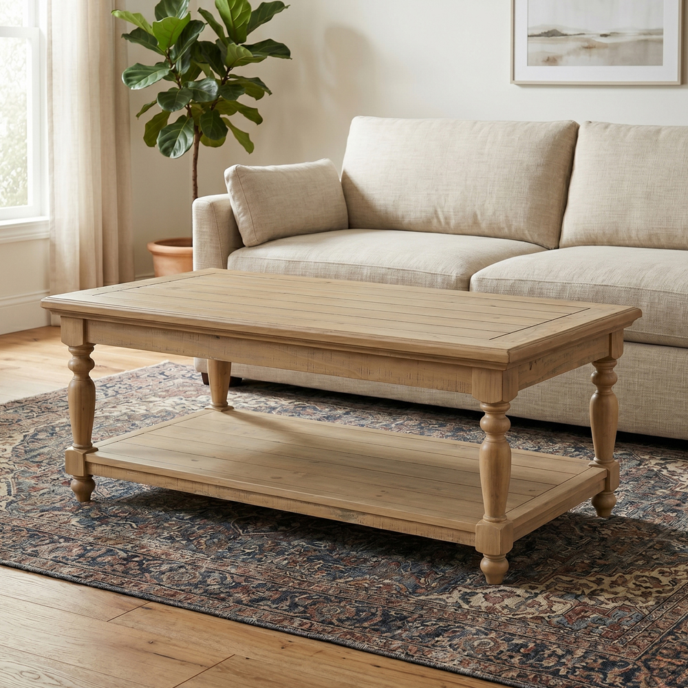 Chilton Wooden Coffee Table With Undershelf in Rustic
