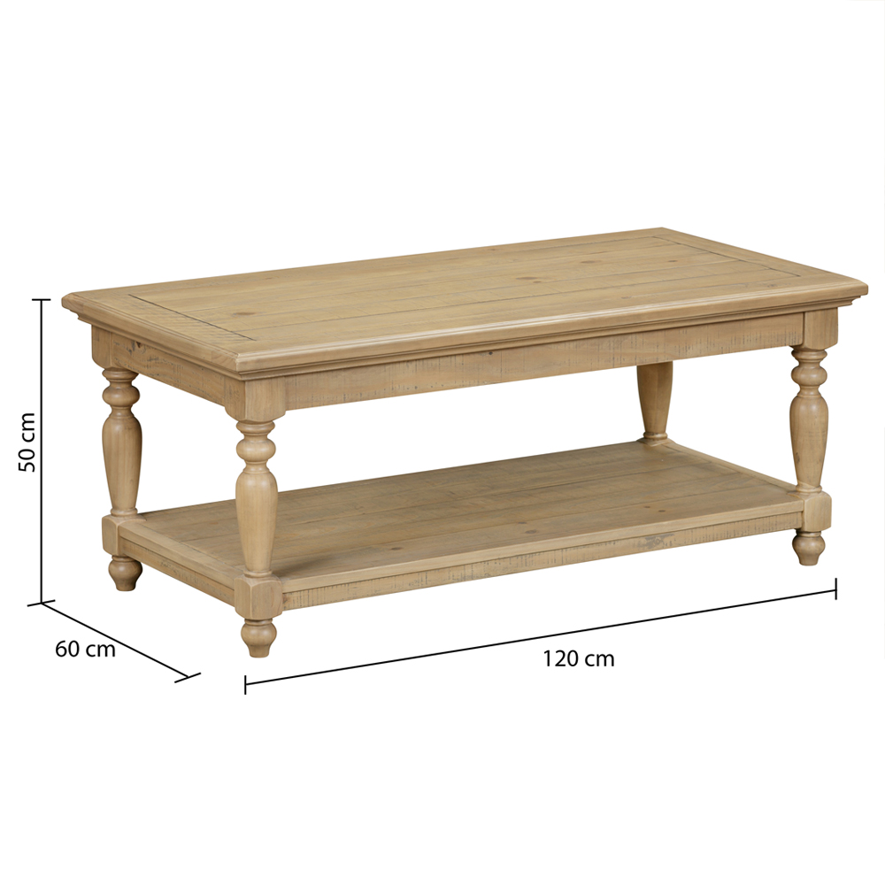 Chilton Wooden Coffee Table With Undershelf in Rustic