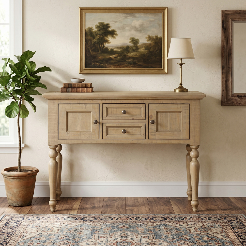 Chilton Wooden Console Table With 2 Doors 2 Drawers in Rustic