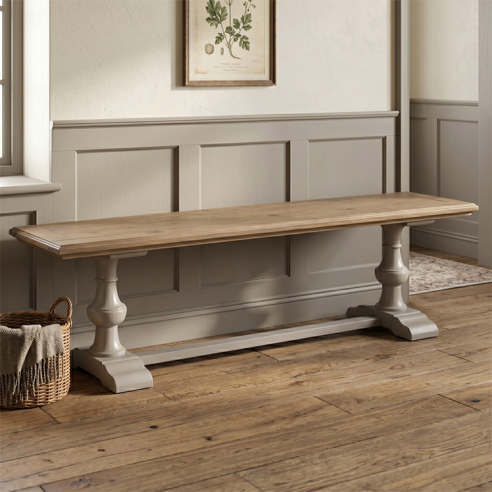 Chilton Wooden Dining Bench in Grey and Natural