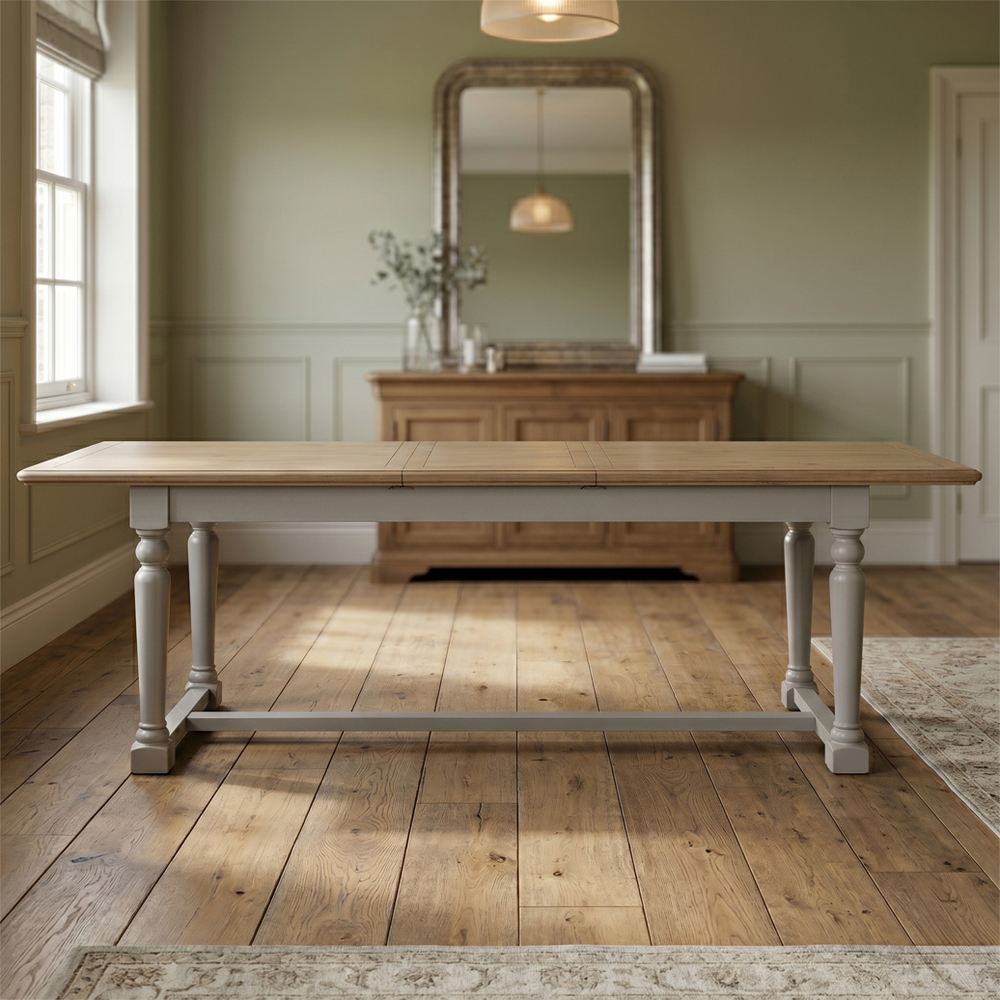 Chilton Wooden Extending Dining Table in Grey and Natural