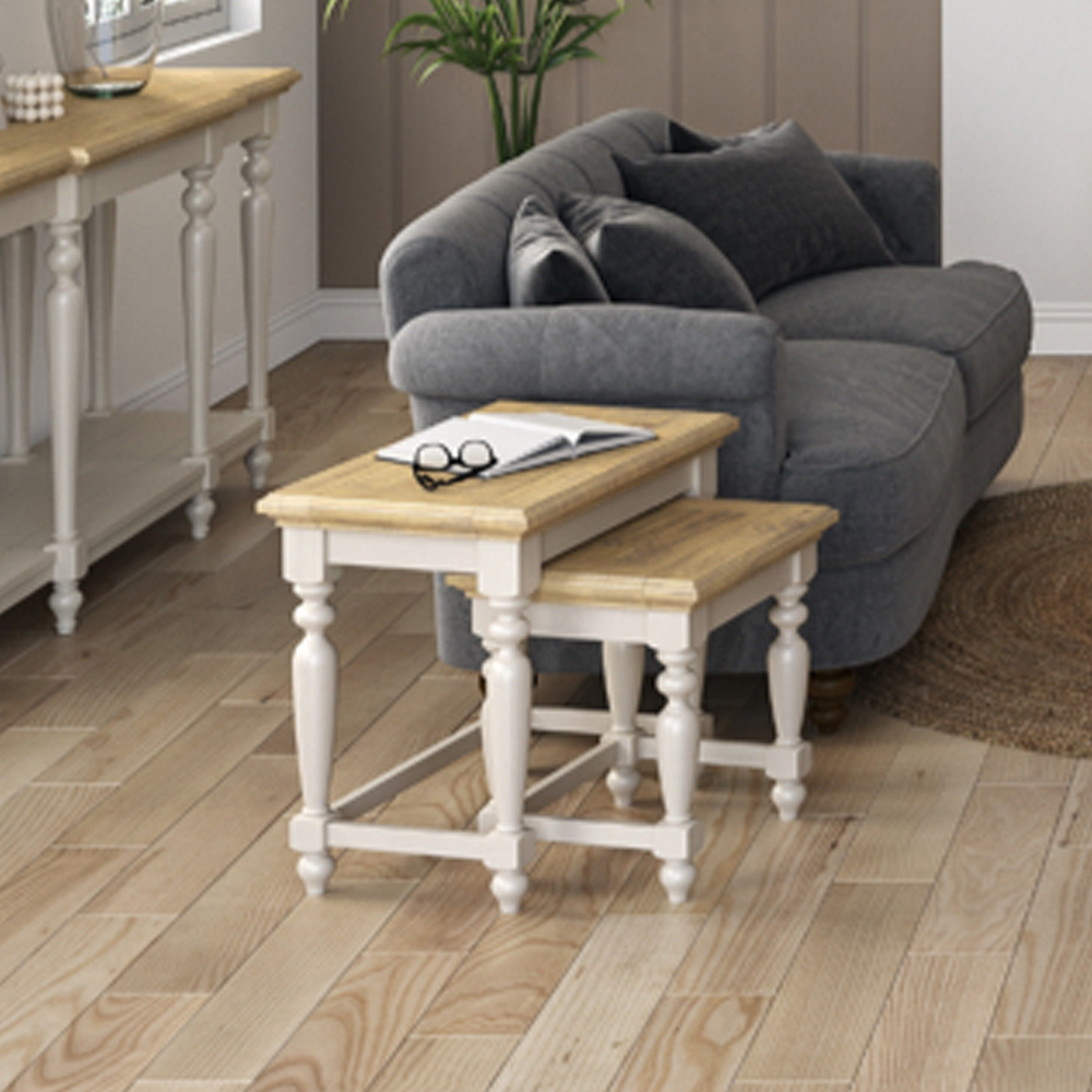 Chilton Wooden Nest Of 2 Tables in Grey and Natural