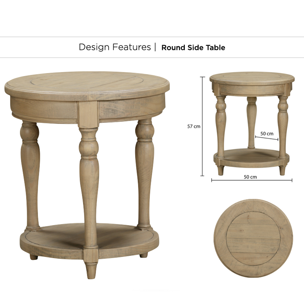 Chilton Wooden Round Side Table - Rustic Oak