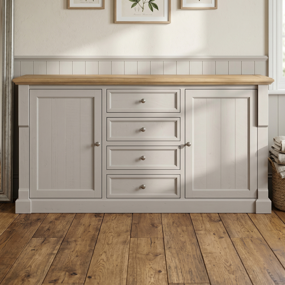 Chilton Wooden Sideboard With 2 Doors 4 Drawers in Grey And Natural