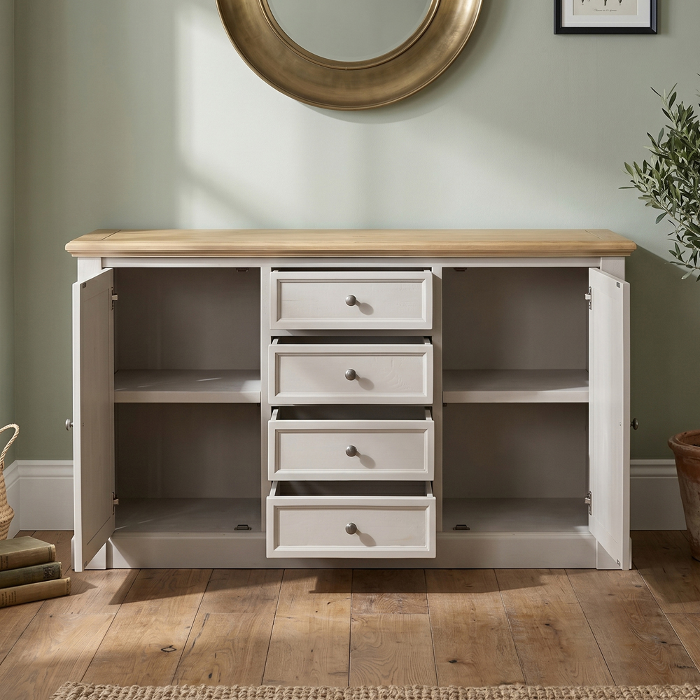 Chilton Wooden Sideboard With 2 Doors 4 Drawers in Grey And Natural