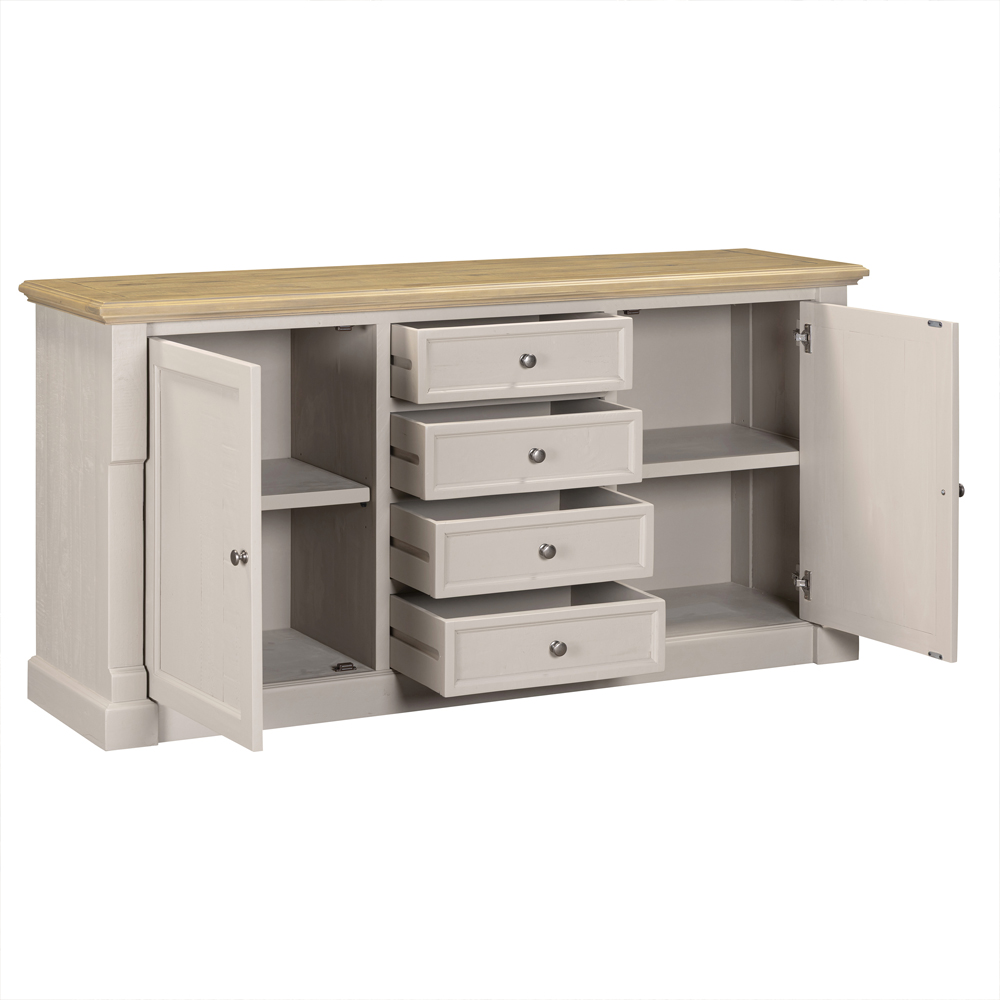 Chilton Wooden Sideboard With 2 Doors 4 Drawers in Grey And Natural