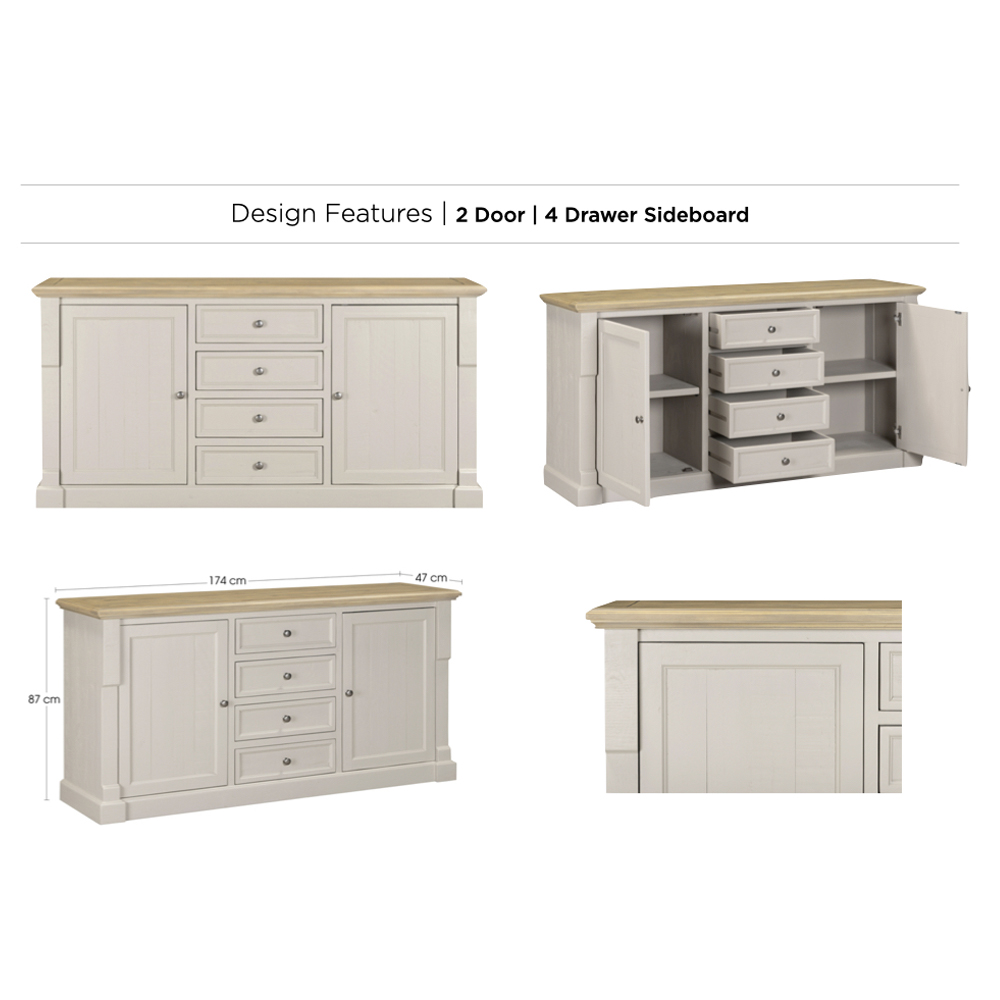 Chilton Wooden Sideboard With 2 Doors 4 Drawers - Grey And Natural