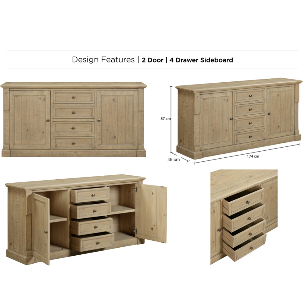 Chilton Wooden Sideboard With 2 Doors 4 Drawers - Rustic Oak