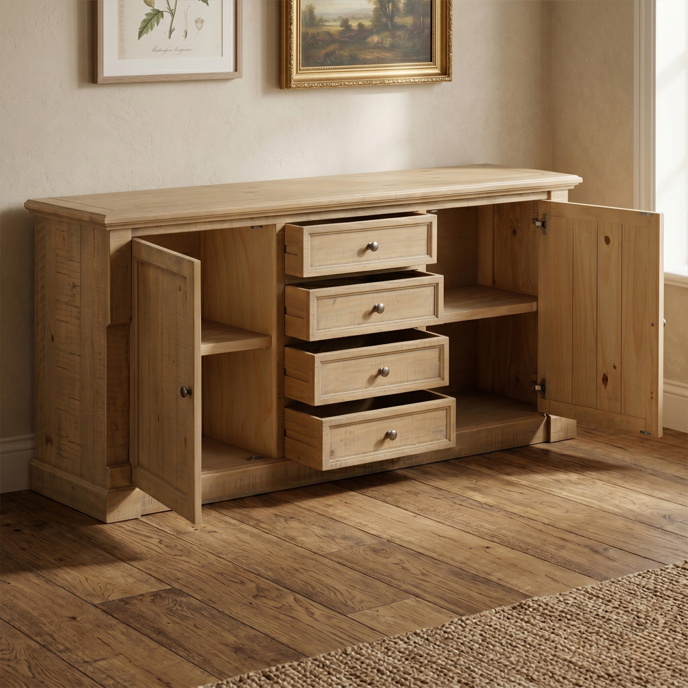 Chilton Wooden Sideboard With 2 Doors 4 Drawers in Rustic