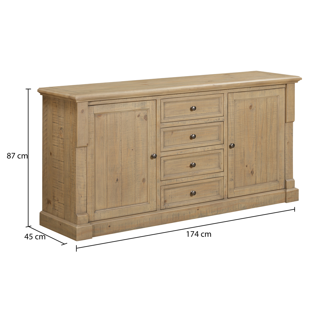 Chilton Wooden Sideboard With 2 Doors 4 Drawers in Rustic