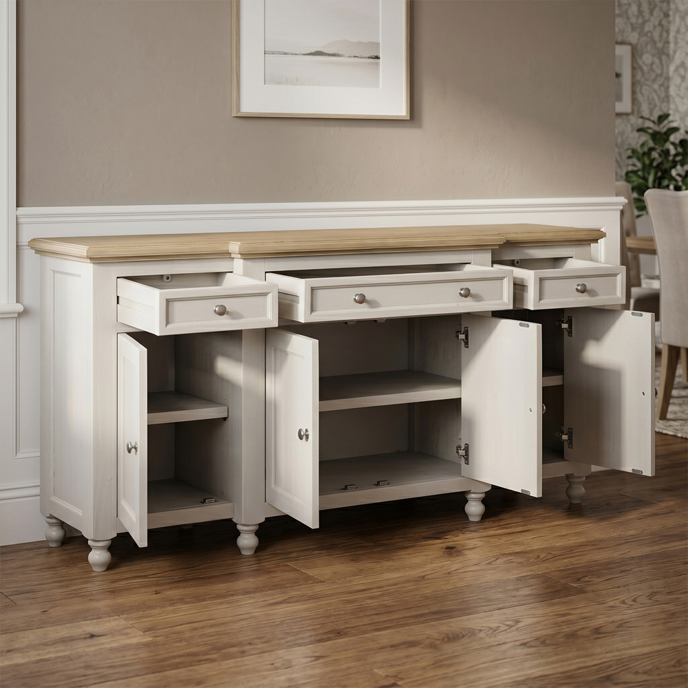 Chilton Wooden Sideboard With 4 Doors 3 Drawers in Grey And Natural