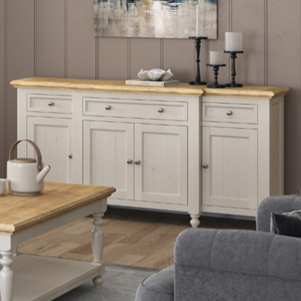 Chilton Wooden Sideboard With 4 Doors 3 Drawers - Grey And Natural