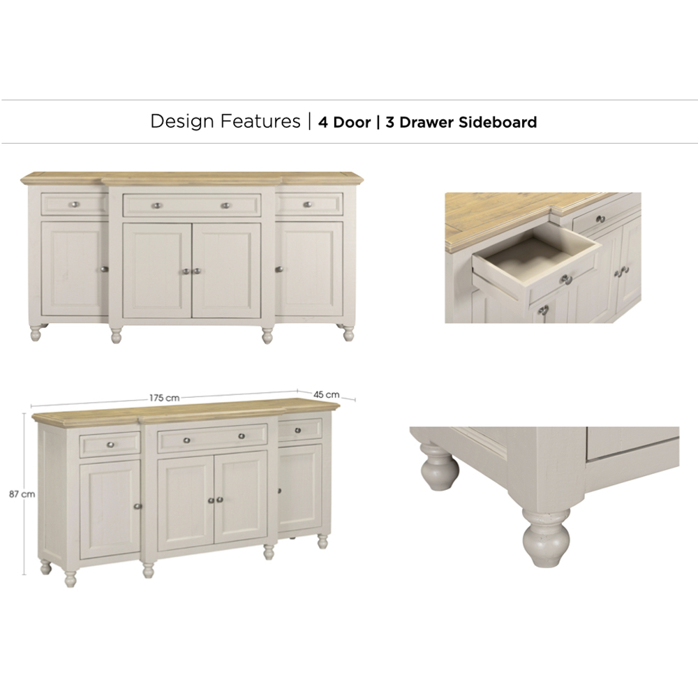 Chilton Wooden Sideboard With 4 Doors 3 Drawers - Grey And Natural
