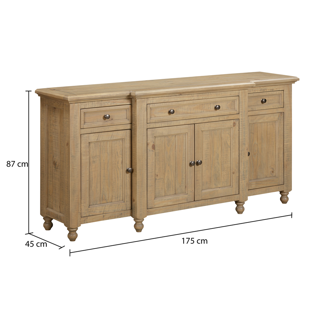 Chilton Wooden Sideboard With 4 Doors 3 Drawers in Rustic