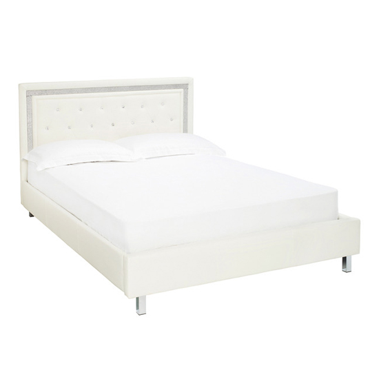 Chilwell Faux Leather Double Bed With Diamante In White