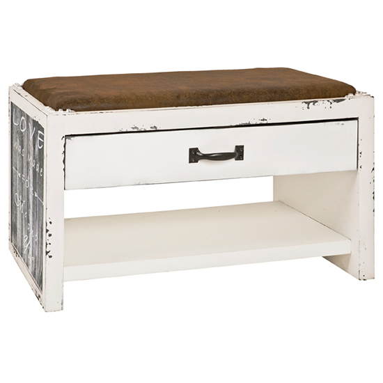 Read more about Chinle textile fabric shoe storage bench in lettering motif