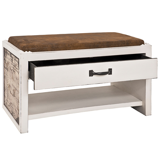 Chinle Textile Fabric Shoe Storage Bench In Wall Street Motif