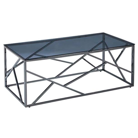 Product photograph of Chios Glass Coffee Table In Smoked Blue Grey With Titanium Frame from Furniture in Fashion