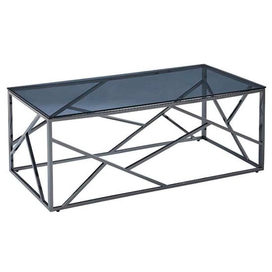 Read more about Chios glass coffee table in smoked blue grey with titanium frame