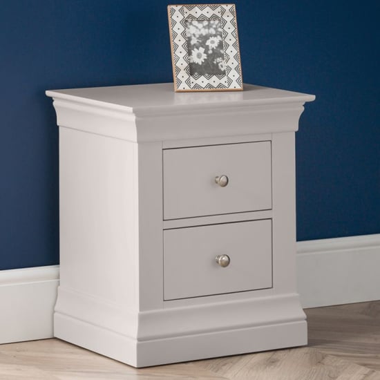 Calida Wooden Bedside Cabinet With 2 Drawers In Light Grey