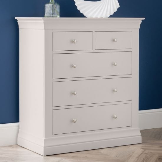 Product photograph of Calida Wooden Chest Of 5 Drawers In Light Grey from Furniture in Fashion