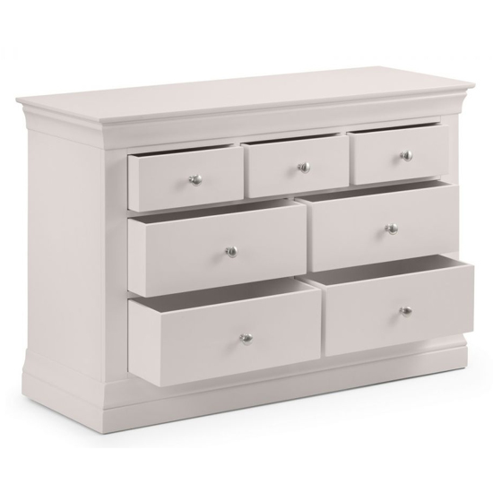 Calida Wide Wooden Chest Of 7 Drawers In Light Grey