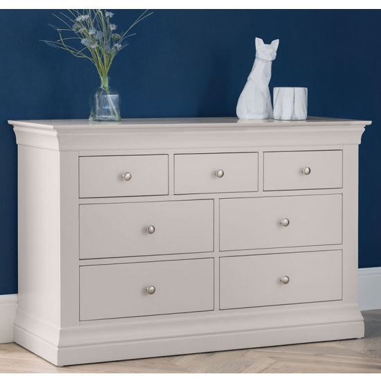 Photo of Calida wide wooden chest of 7 drawers in light grey