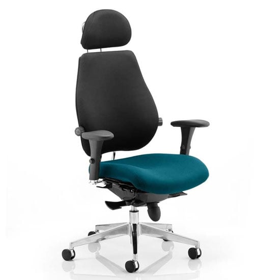 Product photograph of Chiro Black Back Headrest Office Chair With Maringa Teal Seat from Furniture in Fashion