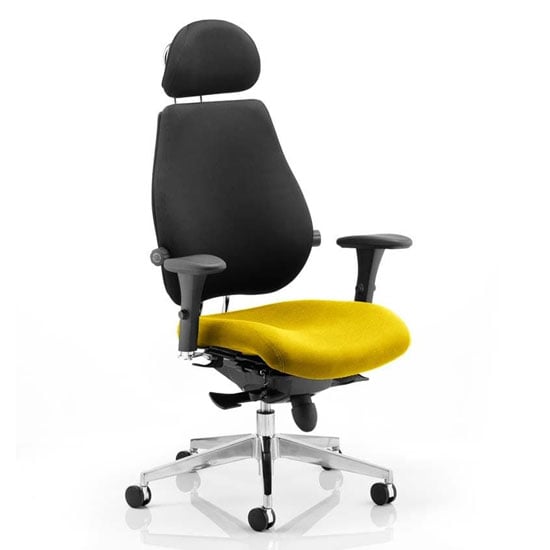 Photo of Chiro black back headrest office chair with senna yellow seat