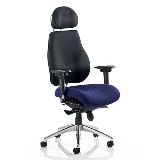 Photo of Chiro black back headrest office chair with stevia blue seat