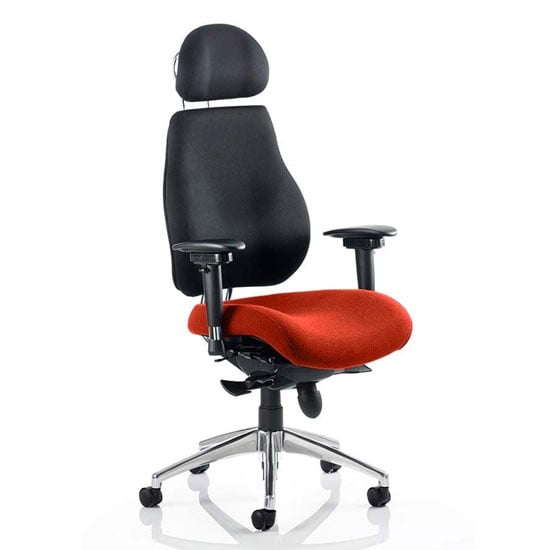 Chiro Black Back Headrest Office Chair With Tabasco Red Seat