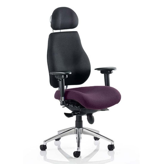 Chiro Black Back Headrest Office Chair With Tansy Purple Seat