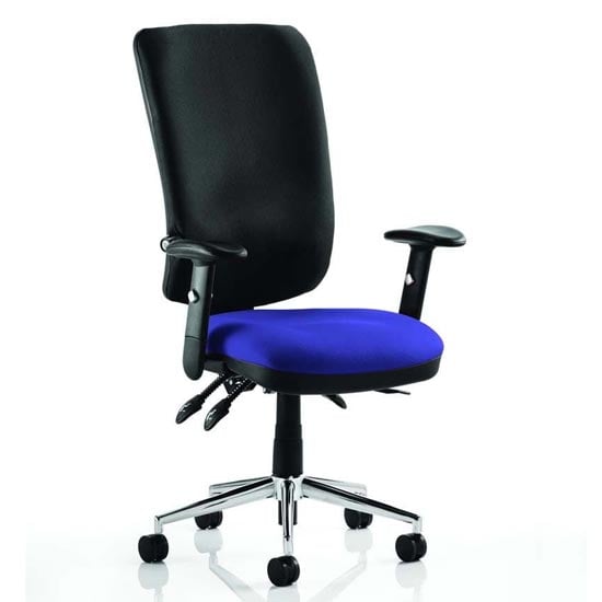 Chiro High Black Back Office Chair In Stevia Blue With Arms