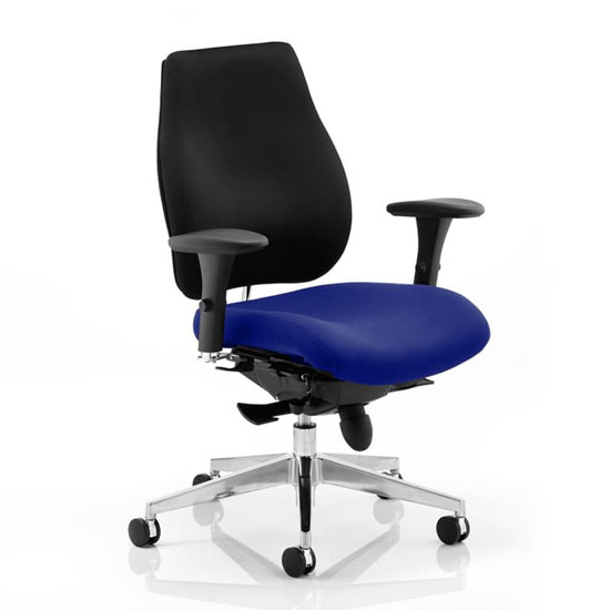 Photo of Chiro plus black back office chair with stevia blue seat