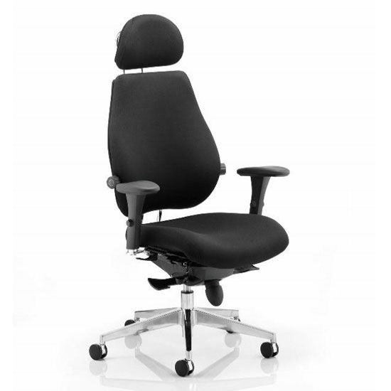 View Chiro plus fabric headrest office chair in black with arms