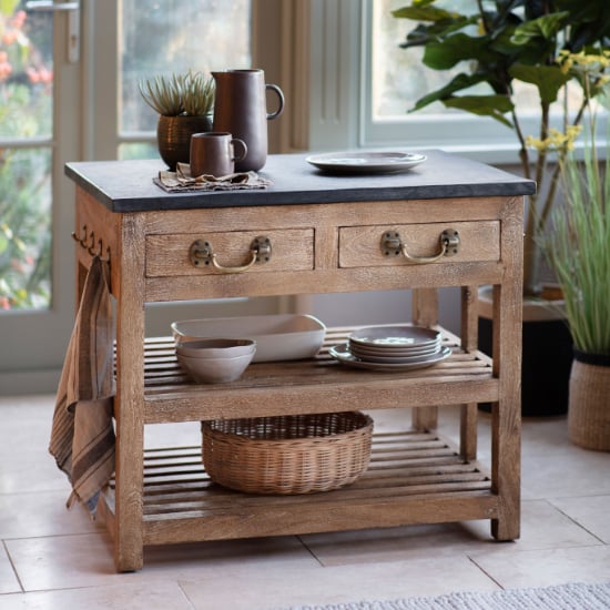 Read more about Chiwall wooden kitchen island with 2 drawers in natural