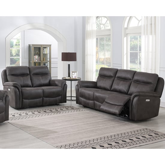 Chloe Fabric Electric Recliner 2 + 3 Seater Sofa Set In Grey