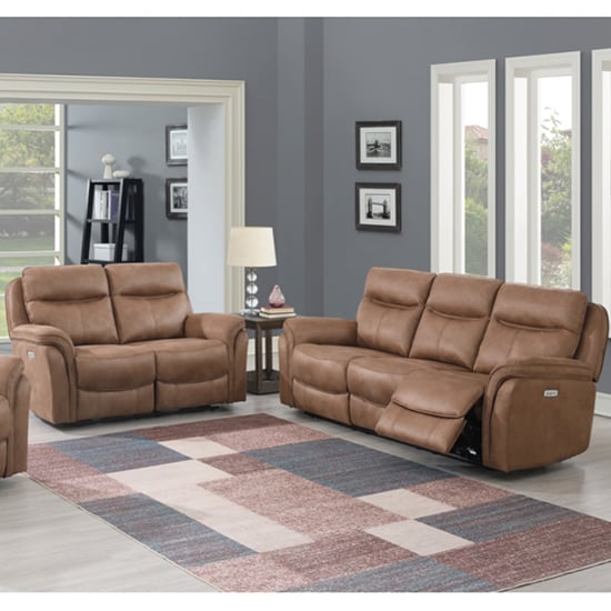 Product photograph of Chloe Fabric Electric Recliner 2 3 Seater Sofa Set In Sahara from Furniture in Fashion
